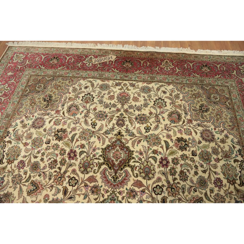 Hand Knotted Oriental 100% Wool Carpet Traditional Floral Beige & Ivories Tabriz Area Rug - 11' 9'' X 8' 2''
