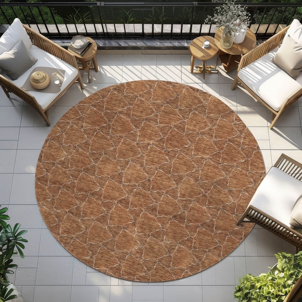 Machine Washable Indoor/ Outdoor Abstract Trellis Chantille Rug