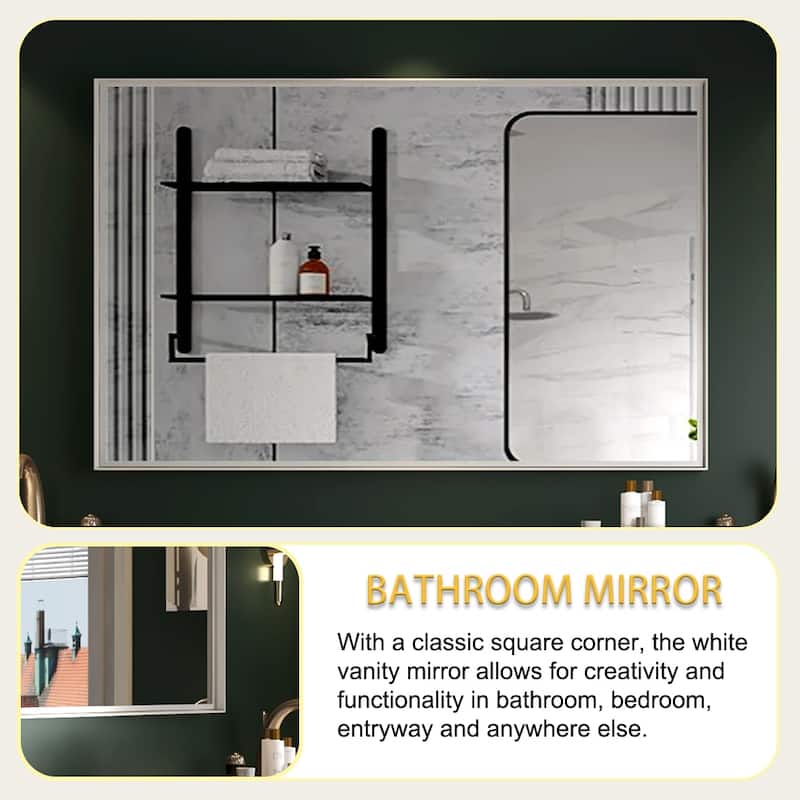 Modern White Beveled Bathroom Vanity Mirror, 40x30 Inch, Rectangular Wall Mirror for Horizontal or Vertical Mounting