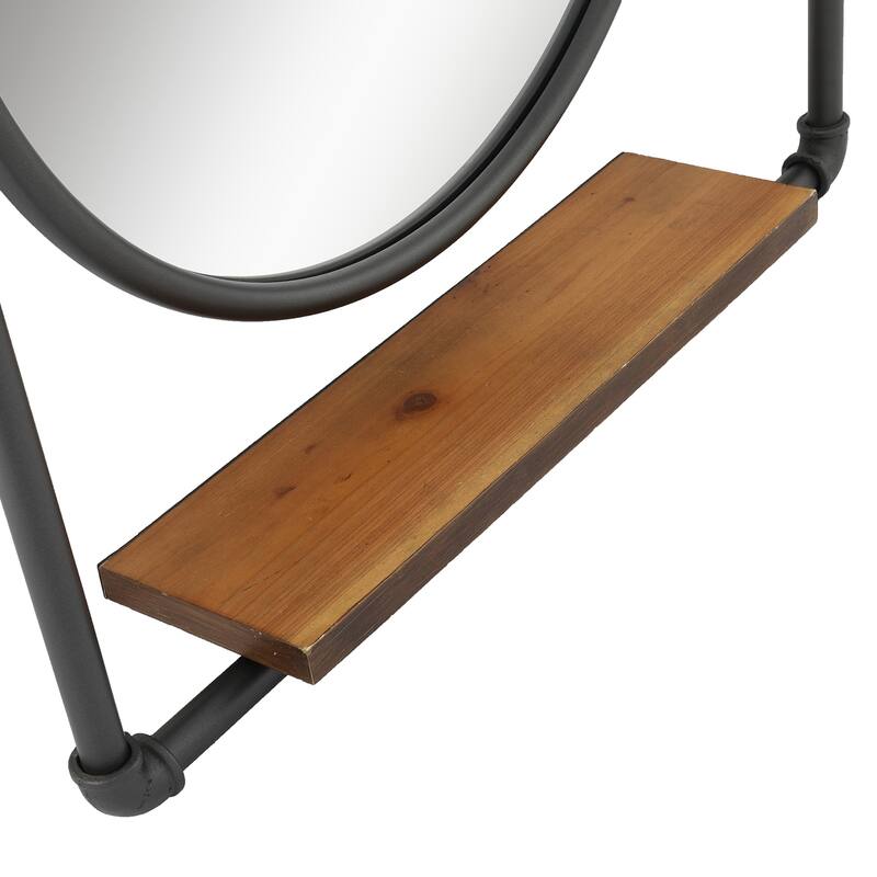 MacLuu Industrial Black Metal Pipe Hanging Wall Mirror with Shelf