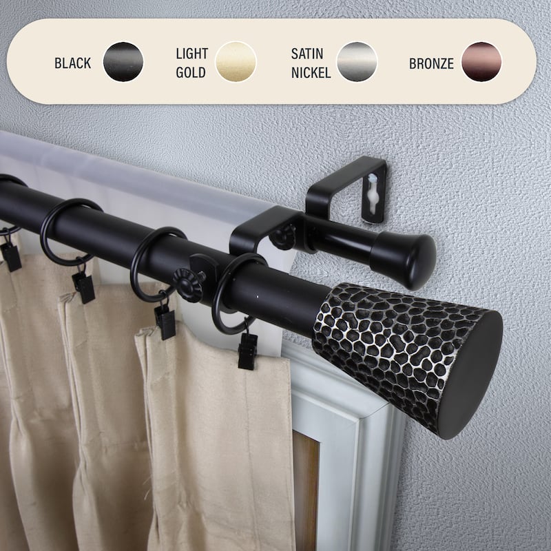 InStyleDesign Emil 1 inch Diameter Adjustable Double Curtain Rod - 66 to 120 inches - Black