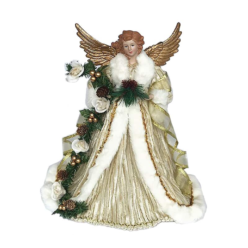 15" Gold and White Trimmed Angel Christmas Tree Topper, Unlit