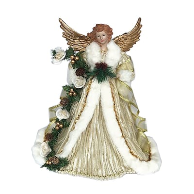 15" Gold and White Trimmed Angel Christmas Tree Topper, Unlit