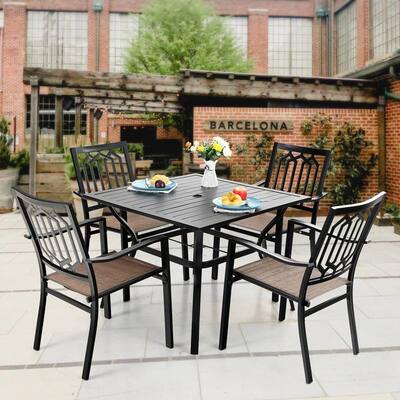MFSTUDIO 5 Pieces Dining Set with 4 Metal Chairs of Textilene Seat and 1 Square Table with Umbrella Hole