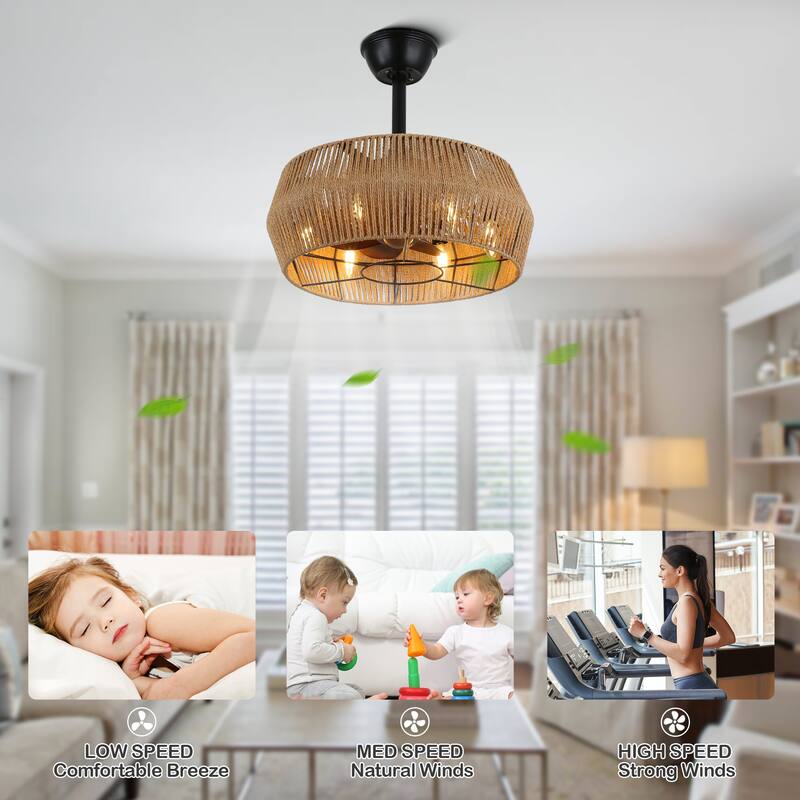 Bella Depot 18 Inches Rope-Woven Ceiling Fan with Light and Remote Control, 3-Speed Reversible Fan - 18 Inches