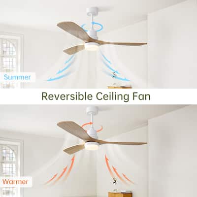 3 Solid Wood Blades Ceiling Fan with Dimmable LED Light, 52 Inch Indoor Reversible DC Motor Ceiling Fan, 6 Wind Speeds