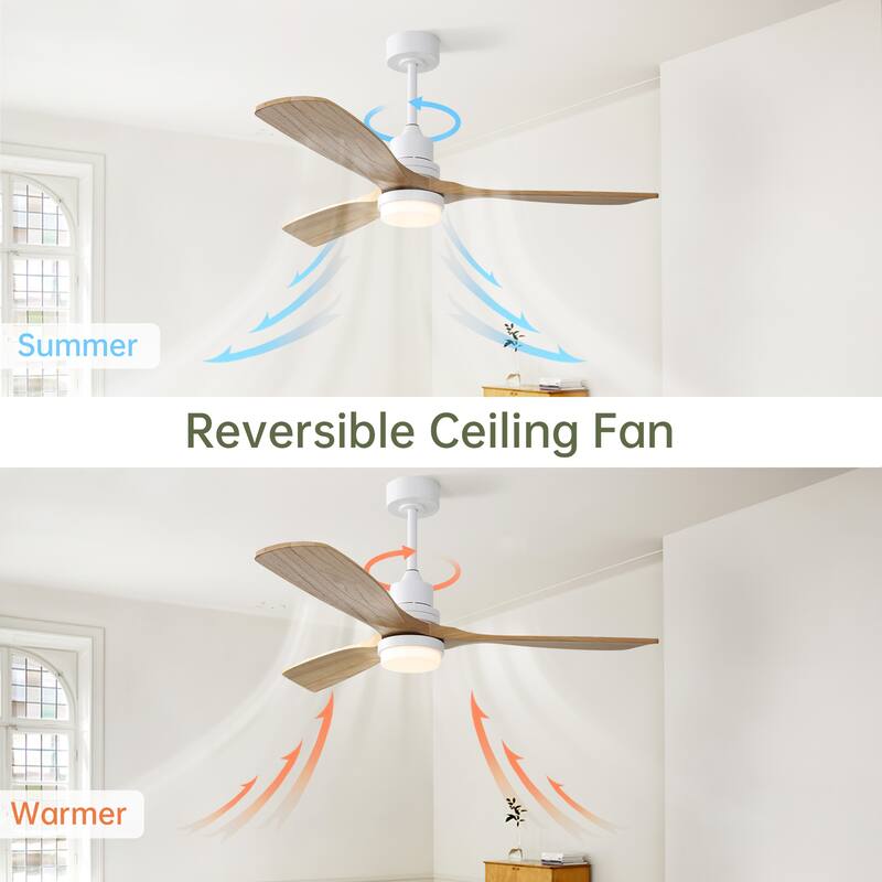 52 Inch Indoor Ceiling Fan With Dimmable Led Light 3 Solid Wood Blades Remote Control Reversible DC Motor For Living Room