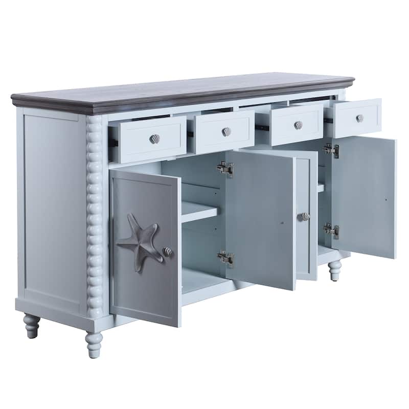 Porch & Den Seavey Weathered Blue and Grey Mist Top 4-Drawer Cabinet