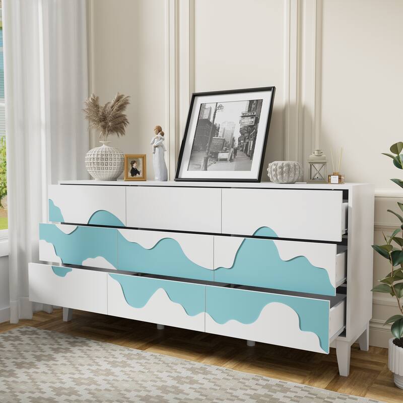 63" Wide 9 Drawer Dresser Dresser Storage Cabinet