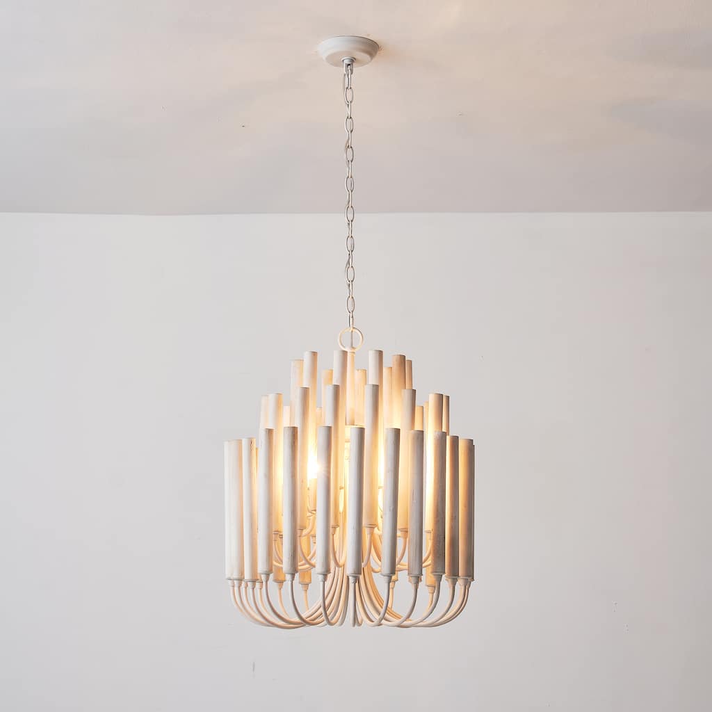 20" Distressed White Wood 5-Light Cluster Chandelier - 19.7" D x 19.7" W x 23.7" H