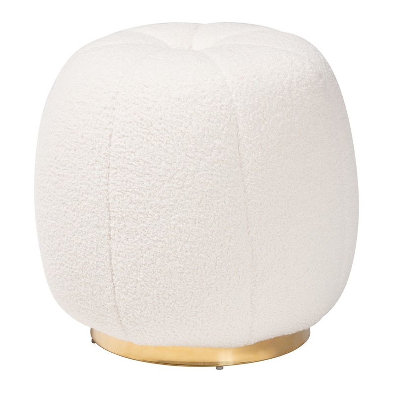 Raelynn Modern and Contemporary Ivory Boucle Upholstered and Gold Metal Ottoman - Ivory