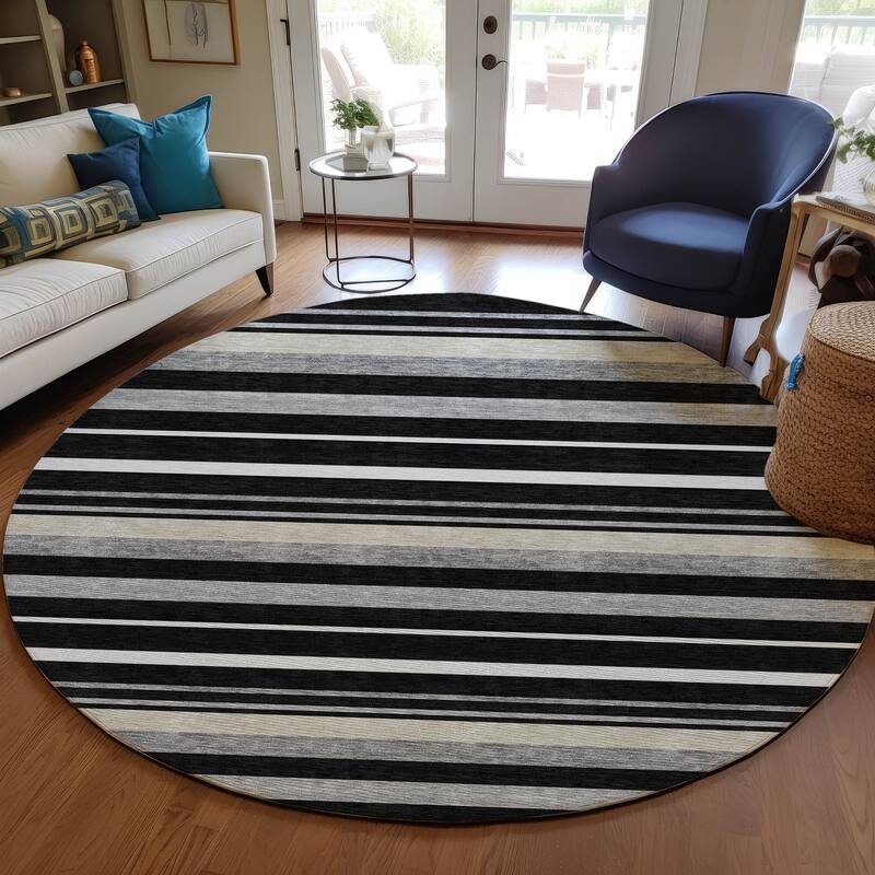 Machine Washable Indoor/ Outdoor Chantille Contemporary Stripes Rug