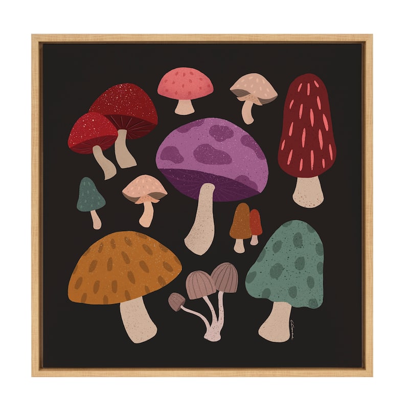 Kate and Laurel Sylvie Forest Mushrooms Dark Canvas by Carey Copeland