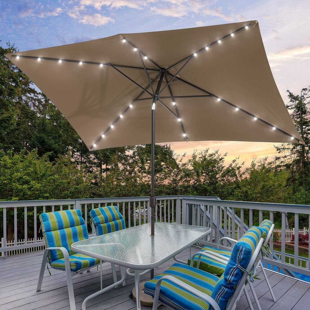 Bonosuki 10 x 6.5ft LED Patio Rectangular Umbrella Outdoor Market Umbrella Aluminium/Steel with Tilt and Crank