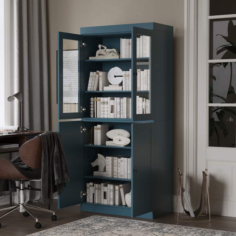 Palace Imports 100% Solid Wood 6-Shelf Bookcase with Clear Glass, Shaker Doors and Adjustable Shelves