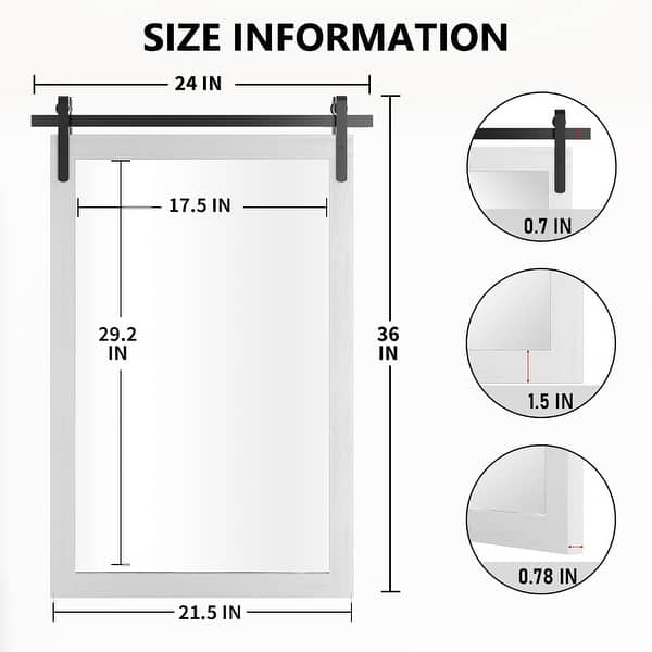 dimension image slide 5 of 20, Farmhouse Barn Door Bathroom Vanity Wall Mirror with Solid Wood Frame