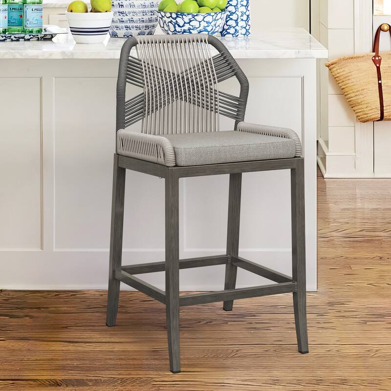 Modern Aluminum Counter Height Bar Stools, Upholstered Counter Stools with Back - 27.5"H