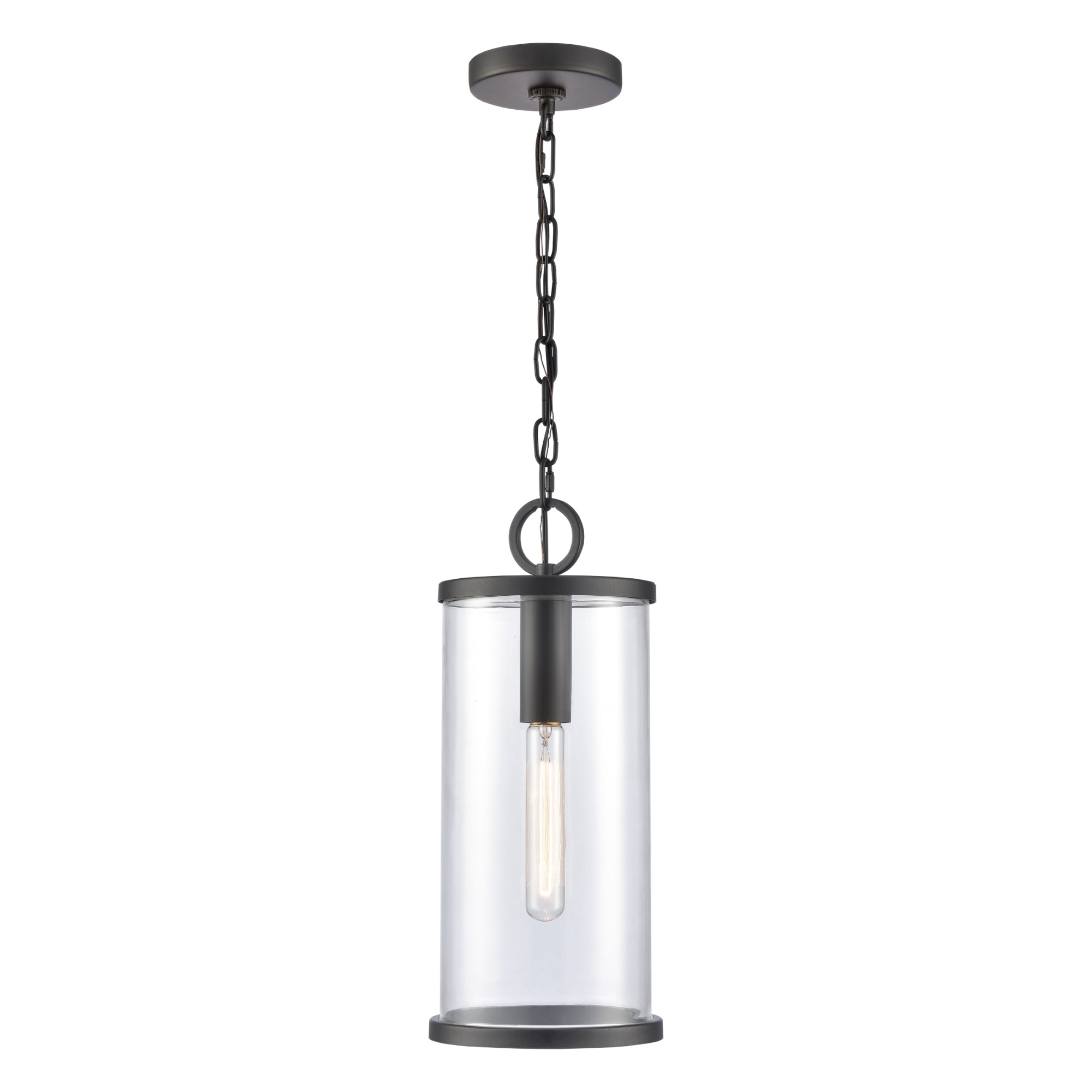 Cylindrical Lantern Hanging Pendant Ceiling Light Fixture - 17.25" - Matte Black