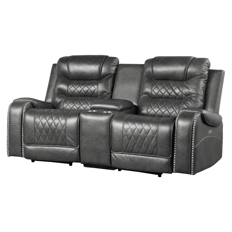 Paul 78 Inch Power Recliner Loveseat, Cupholder Console, Gray Faux Leather