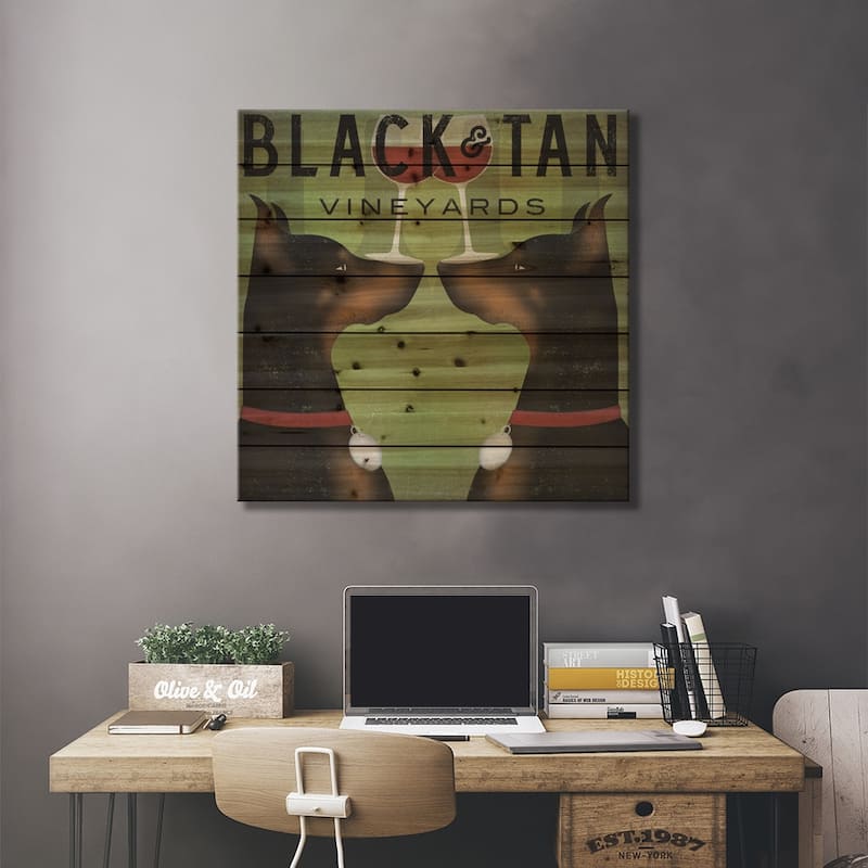 Black & Tan Vineyards (Doberman Pinschers) Print On Wood by Ryan Fowler - Multi-Color
