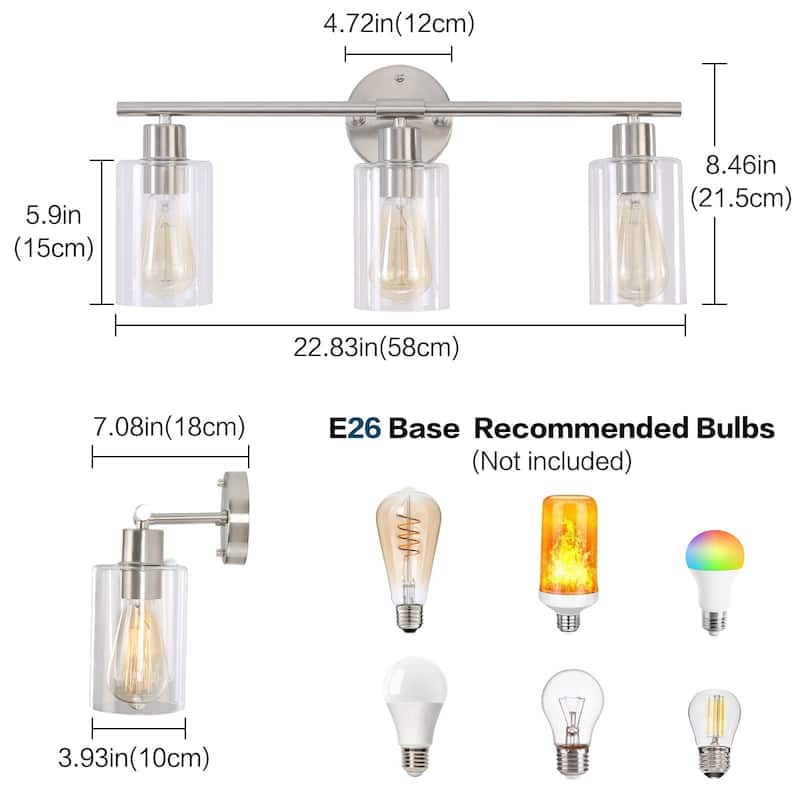 Modern 3-Light Dimmable Bathroom Vanity Lights, Industrial Wall Sconces, Modern Wall Lights - W22.83"x H8.46"