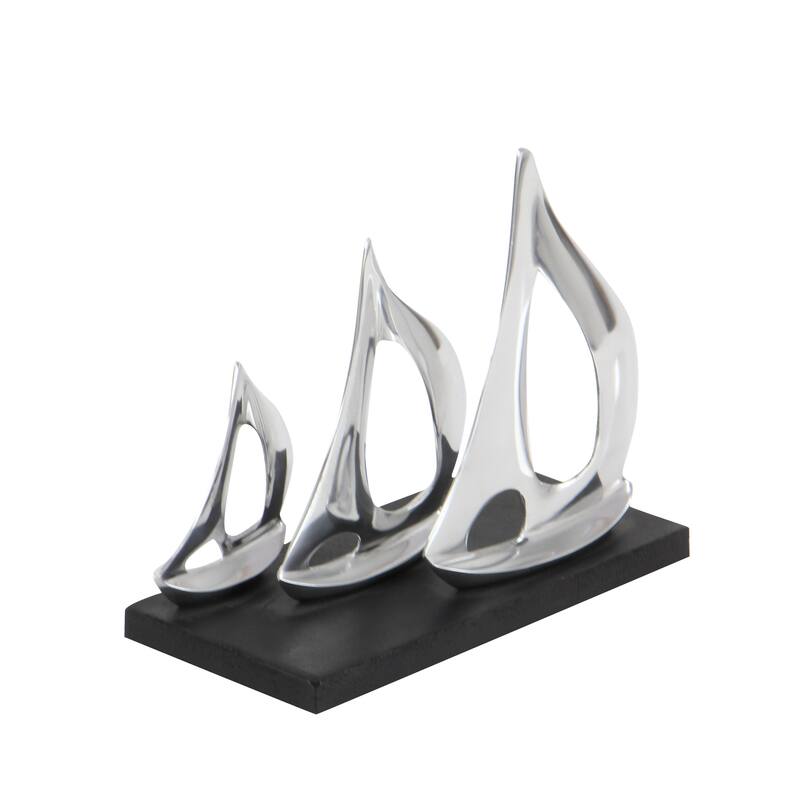 Aluminum Metal Sail Boat Decorative Sculpture with Black Base - Silver - Roche River Decor