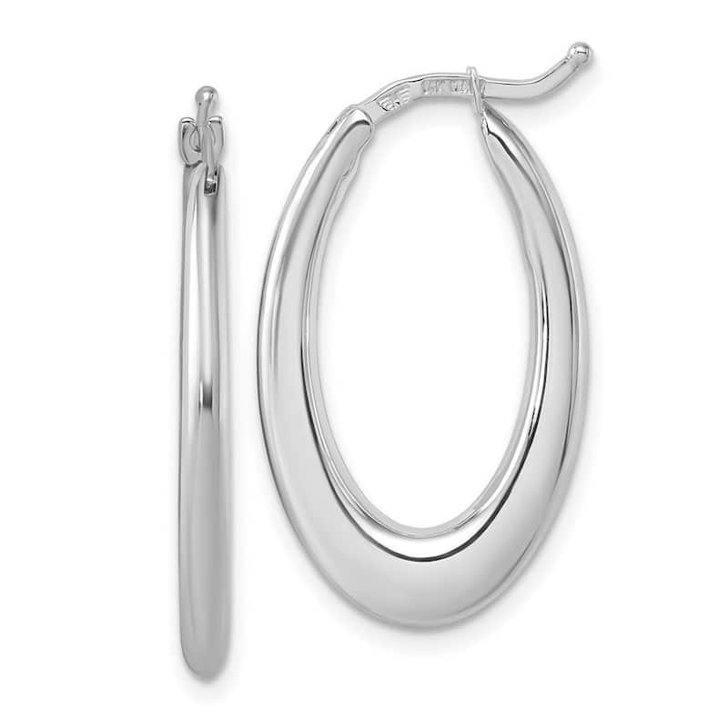 Curata 14k White Gold 27x17mm Oval Hoop Earrings
