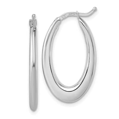 Curata 14k White Gold 27x17mm Oval Hoop Earrings