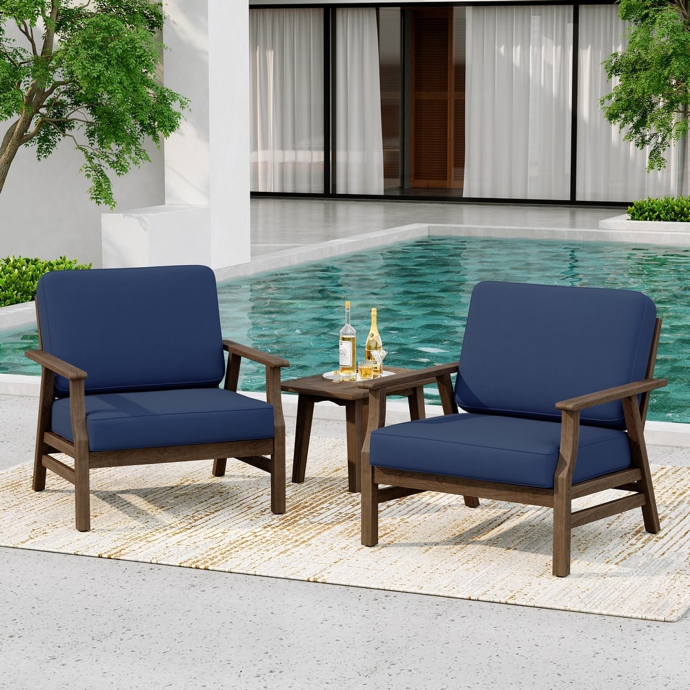 2 Set Teak Wood Patio Club Chair with Cushion Outdoor Arm Chair