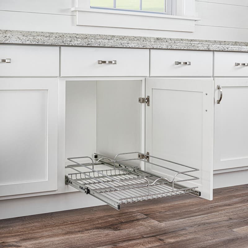 Rev-A-Shelf Pullout Single Basket Organizer for Kitchen Cabinets, 24 x 22 In, 5WB1-2422CR-1 - 23.5"W x 22"D x 6"H
