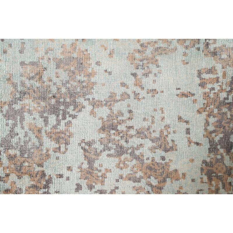 Green Abstract Area Rug Handmade Oriental Wool Carpet - 6'7" x 9'10"
