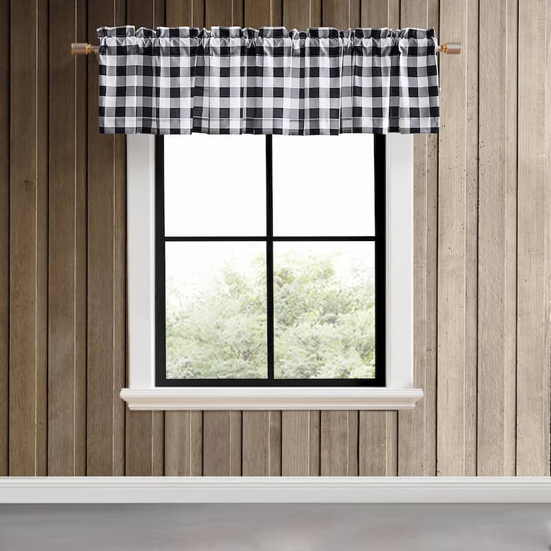 Eddie Bauer Mountain Plaid Black Pole Top Window Valance - 86 x 15