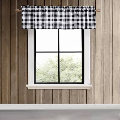 Eddie Bauer Mountain Plaid Black Pole Top Window Valance - 86 x 15