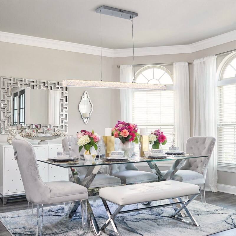 Contemporary Dimmable LED Crystal Style Resin Linear Island Pendant