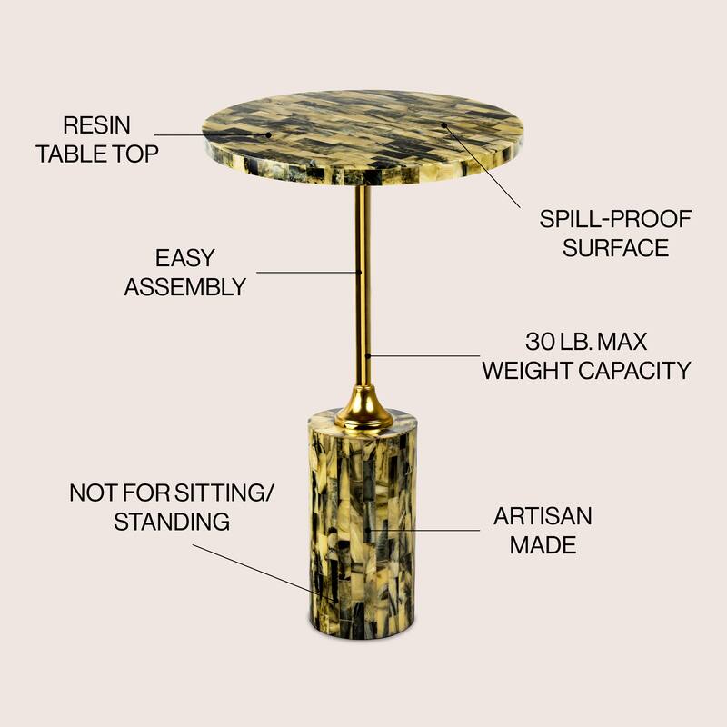 Calix 23.5" Faux Stone Round End Table, Yellow/Black, by JONATHAN Y