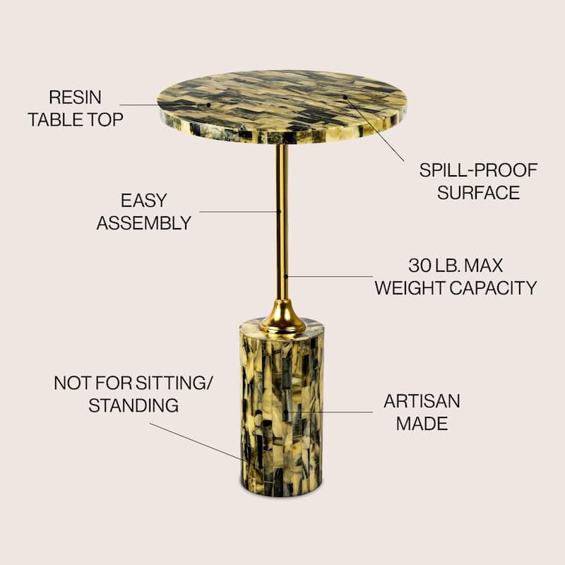 JONATHAN Y Calix 23.5" Faux Stone Round End Table, Yellow/Black
