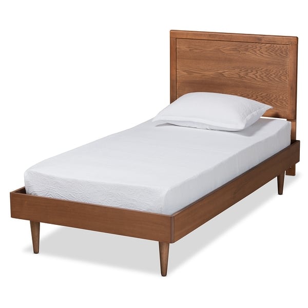 slide 2 of 10, Hiro Mid-Century Modern Walnut Finished Wood Twin Size Platform Bed Walnut