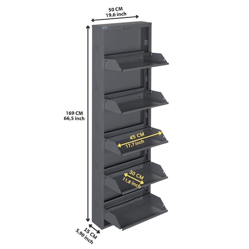Antibacterial 5 Tier metal shoe cabinet side holes
