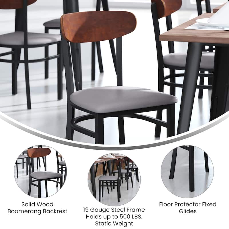 Commercial Metal Dining Chair with Wood Seat and Boomerang Back