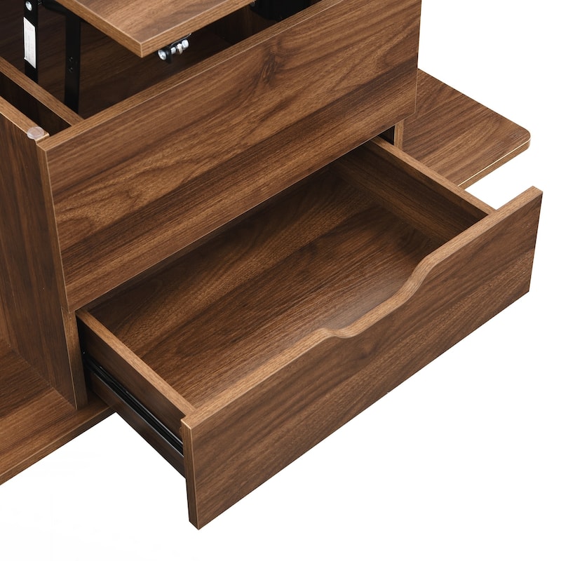 Lift-Top Coffee Table with Hidden Storage and Stools,Multi-Function Modern Center Table with 4 Stools and Casters