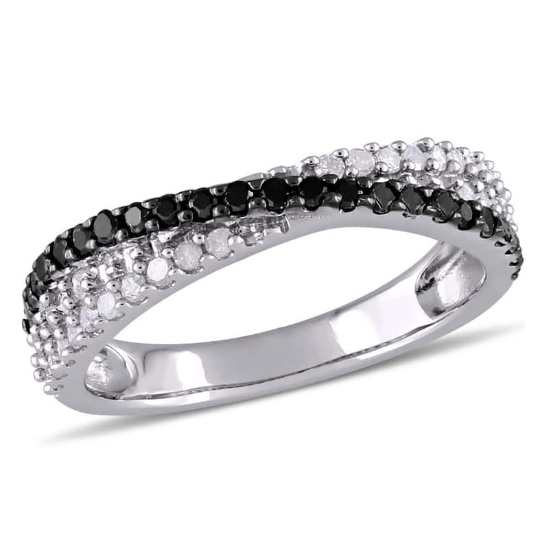 Miadora 1/2ct TDW Black White Diamond Crossover Ring in Sterling Silver