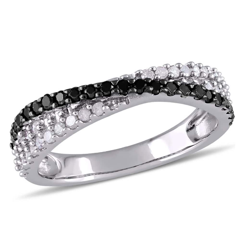 Miadora 1/2ct TDW Black White Diamond Crossover Ring in Sterling Silver