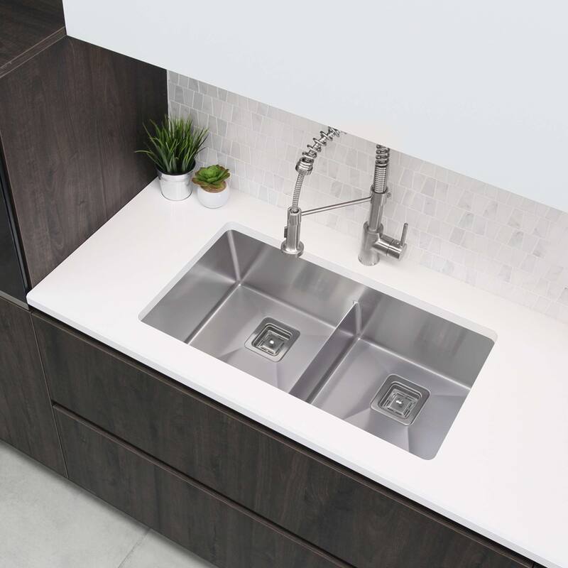 STYLISH 33 inches L x 18 inches W Stainless Steel Double Basin Undermount Kitchen Sink with Grids and Strainers