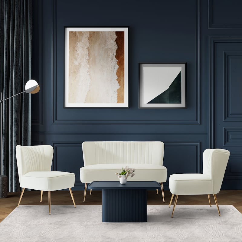Farrah Upholstered Velvet Polyester Living Room Set With 22 inch Accent Chairs (3-Piece)