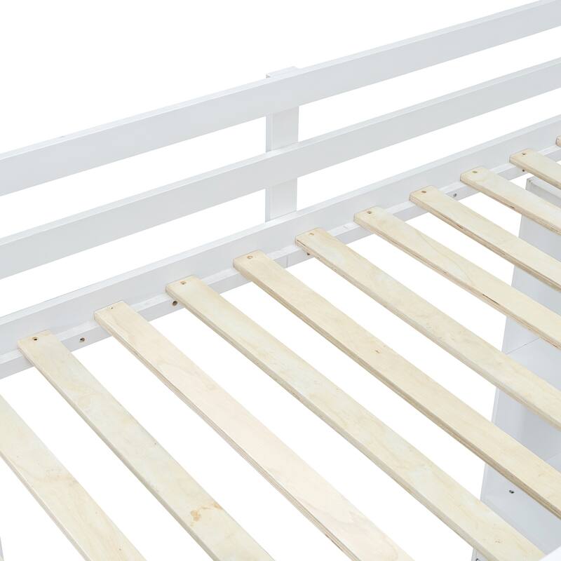 Wooden Loft Bed with Multi-Storage Desk, LED Light & Large Shelves