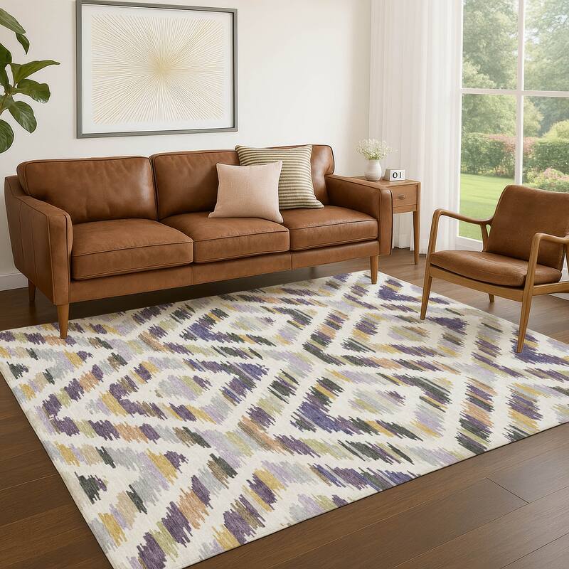 Machine Washable Indoor/ Outdoor Global Diamdon Chantille Rug