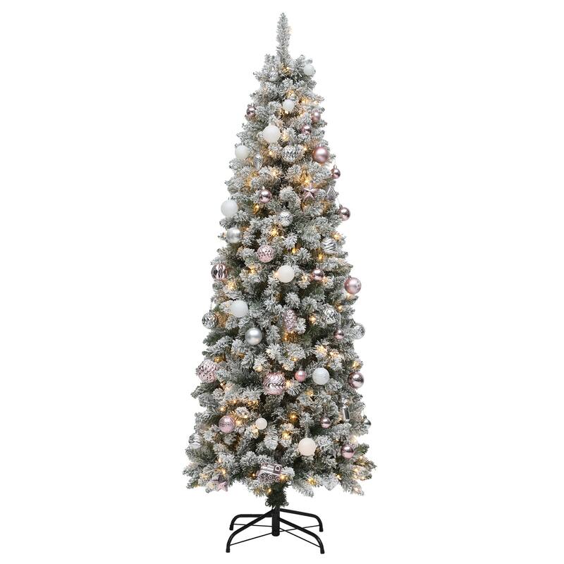 6ft Pre-lit Artificial Flocked Pencil Kingswood Fir Christmas Trees