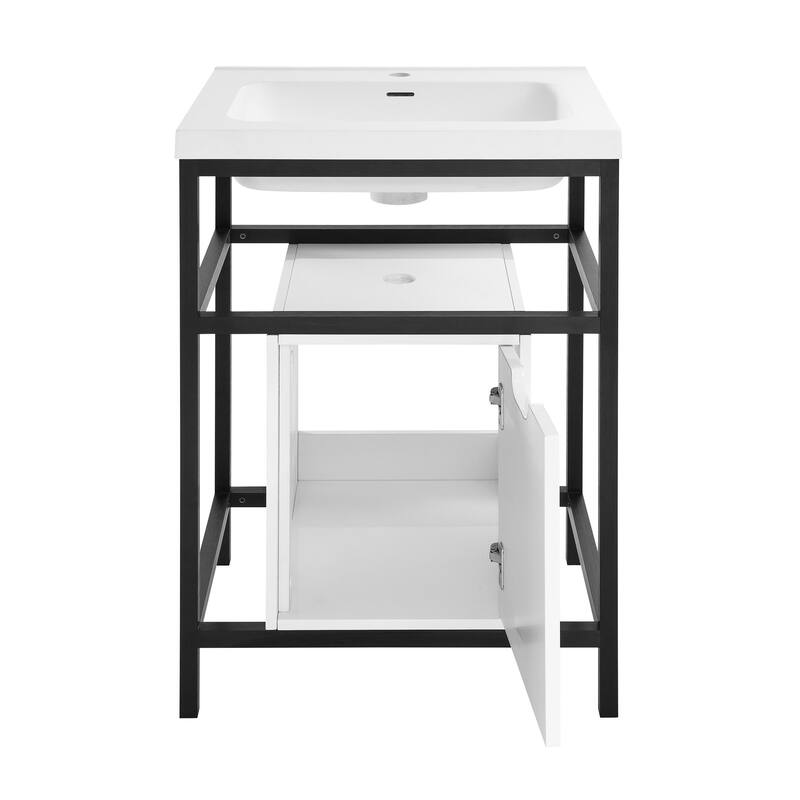 Ivy 24" Freestanding Bathroom Vanity in Glossy White with Matte Black Frame﻿