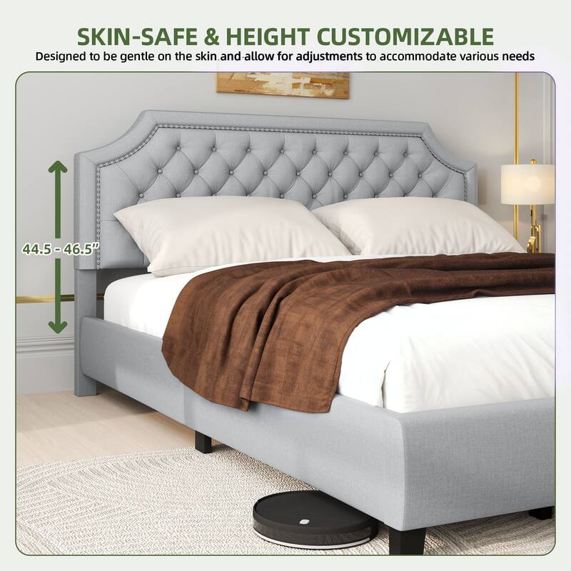 Moasis Upholstered Tufted Bed Frame with Adjustable Height Headboard