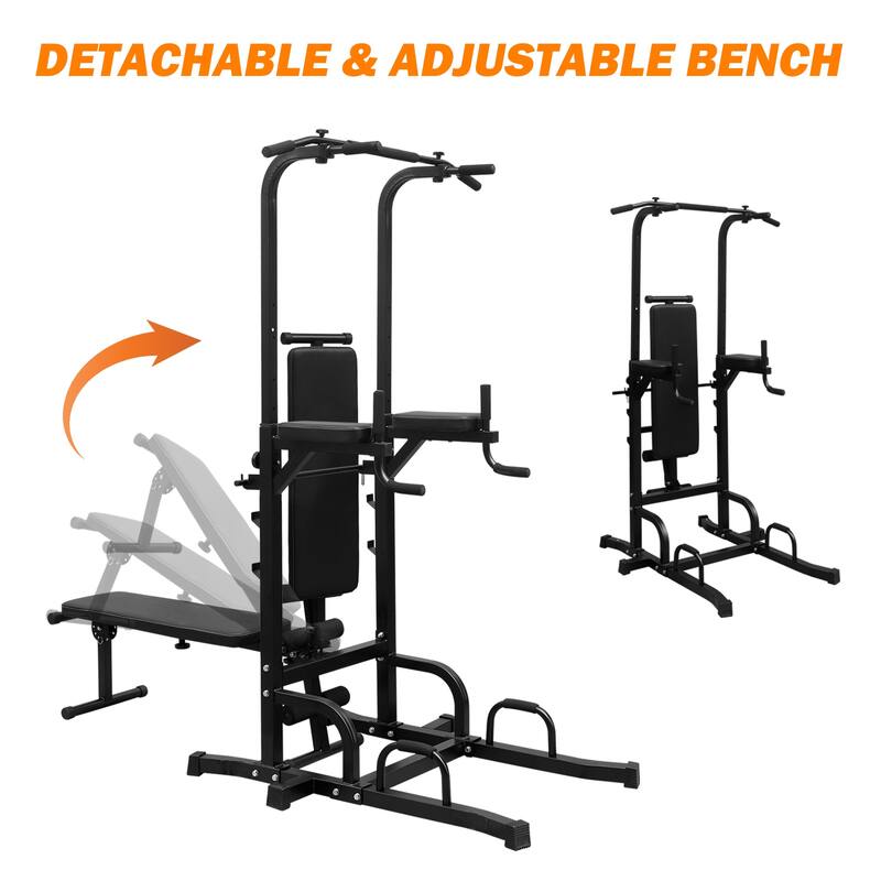 Power Tower with Bench Pull-Up Bar and Adjustable Height Dip Stand